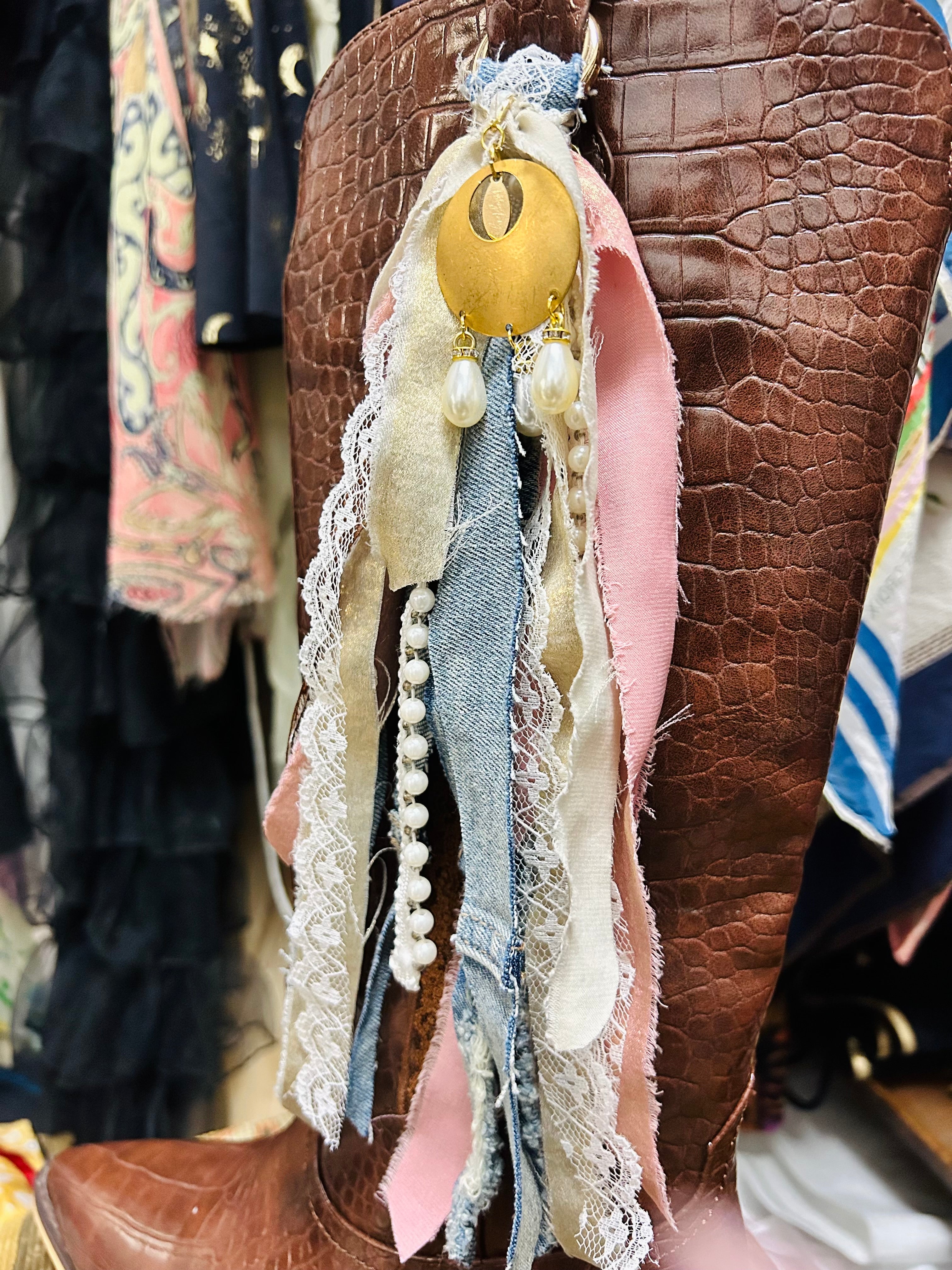 OOAK Denim & Pearls Boot/Bag Charm