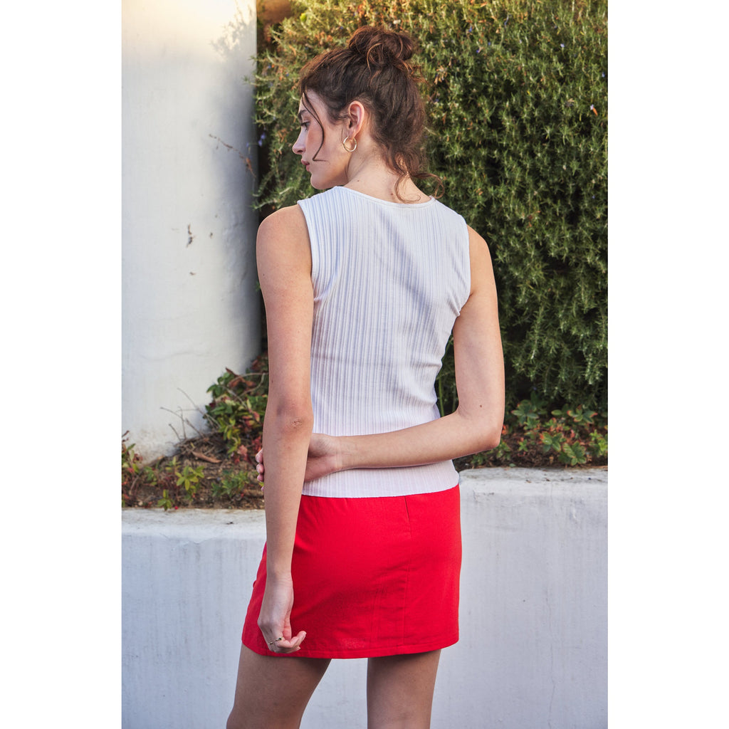 Ribbed Knit Button-Down Sleeveless Top