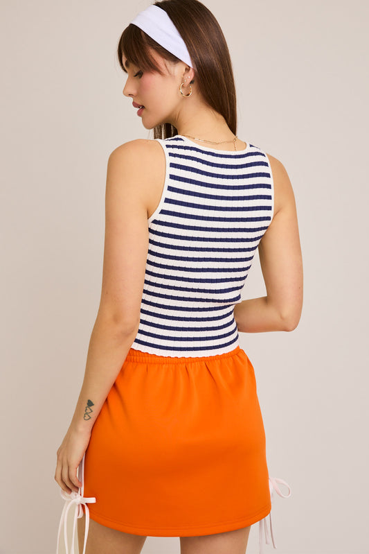 Sleeveless Round Neck Striped Rib Sweater Top