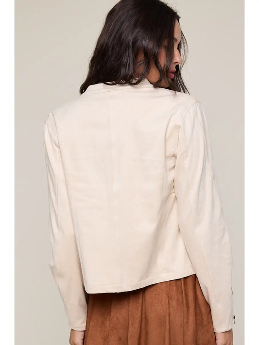 Suede Neck Buttons Casual Jacket