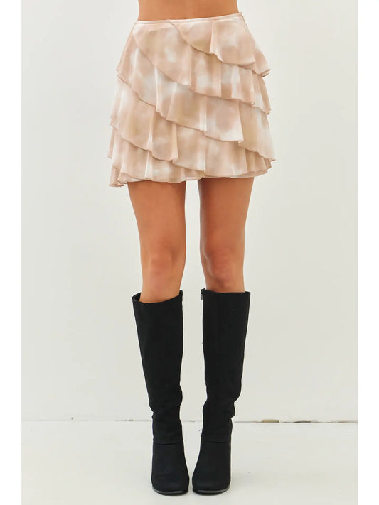 Tie Dye Stretchy Mesh Ruffled Mini Skirt