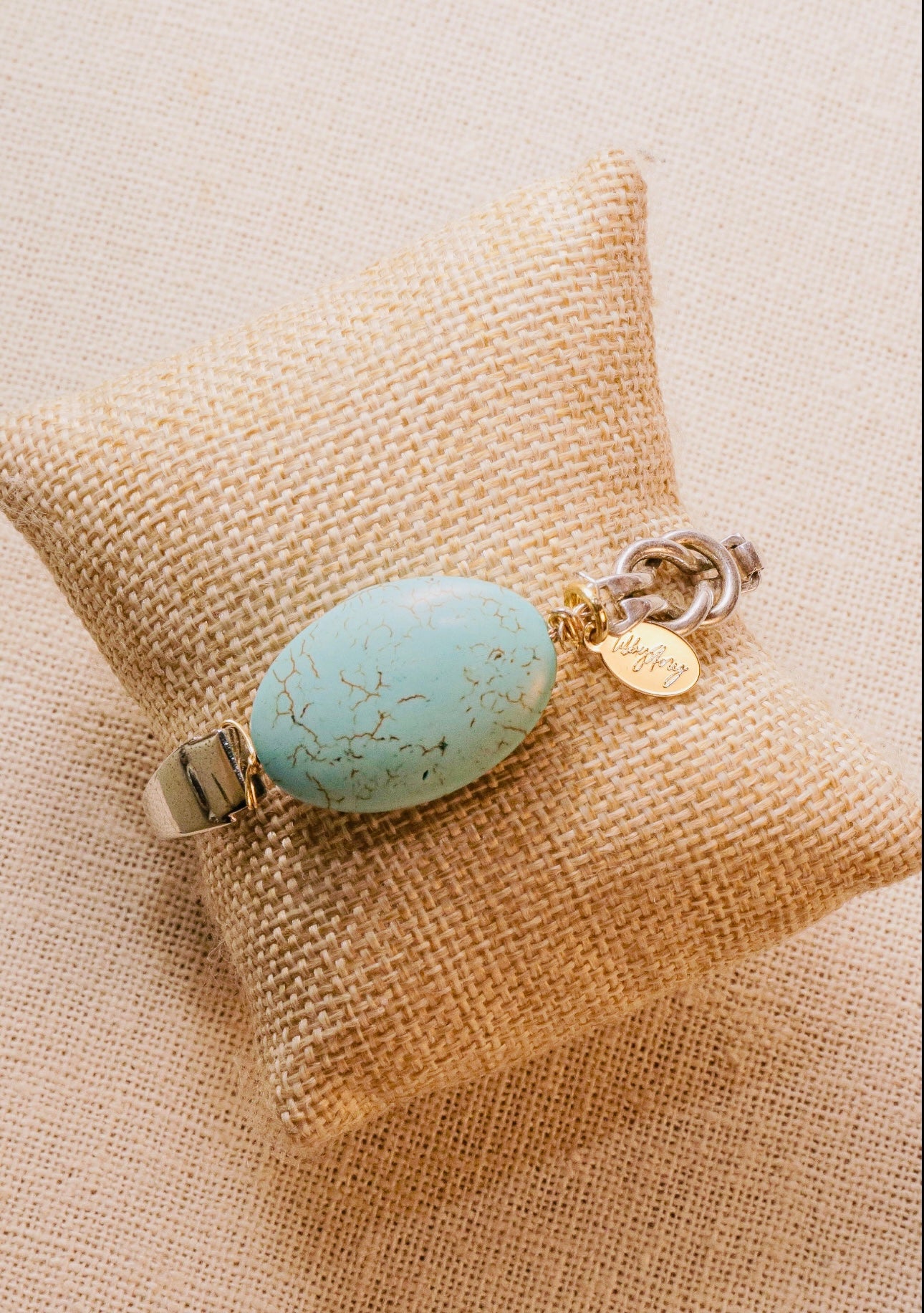 LS Upcycled Vintage Watch Band Turquoise Stone Bracelet