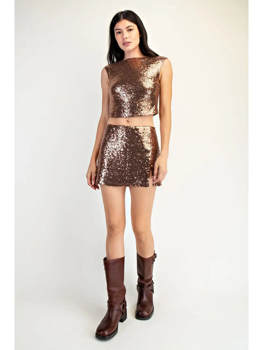 Sequin Boatneck Top with Lining