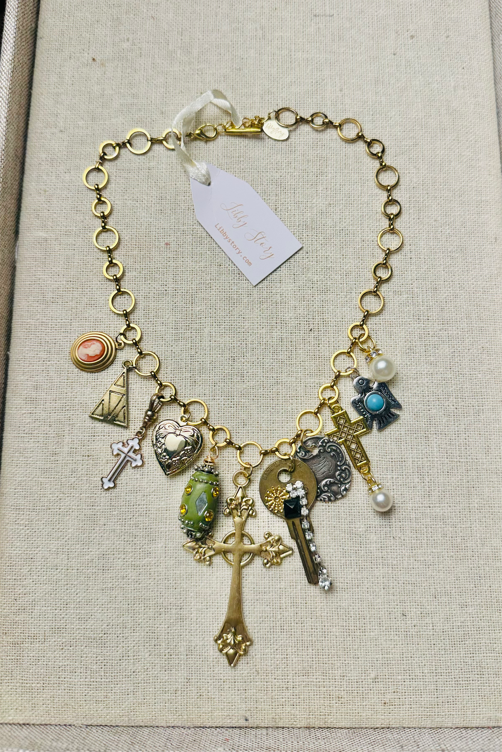 OOAK Cross & Key Charm Necklace