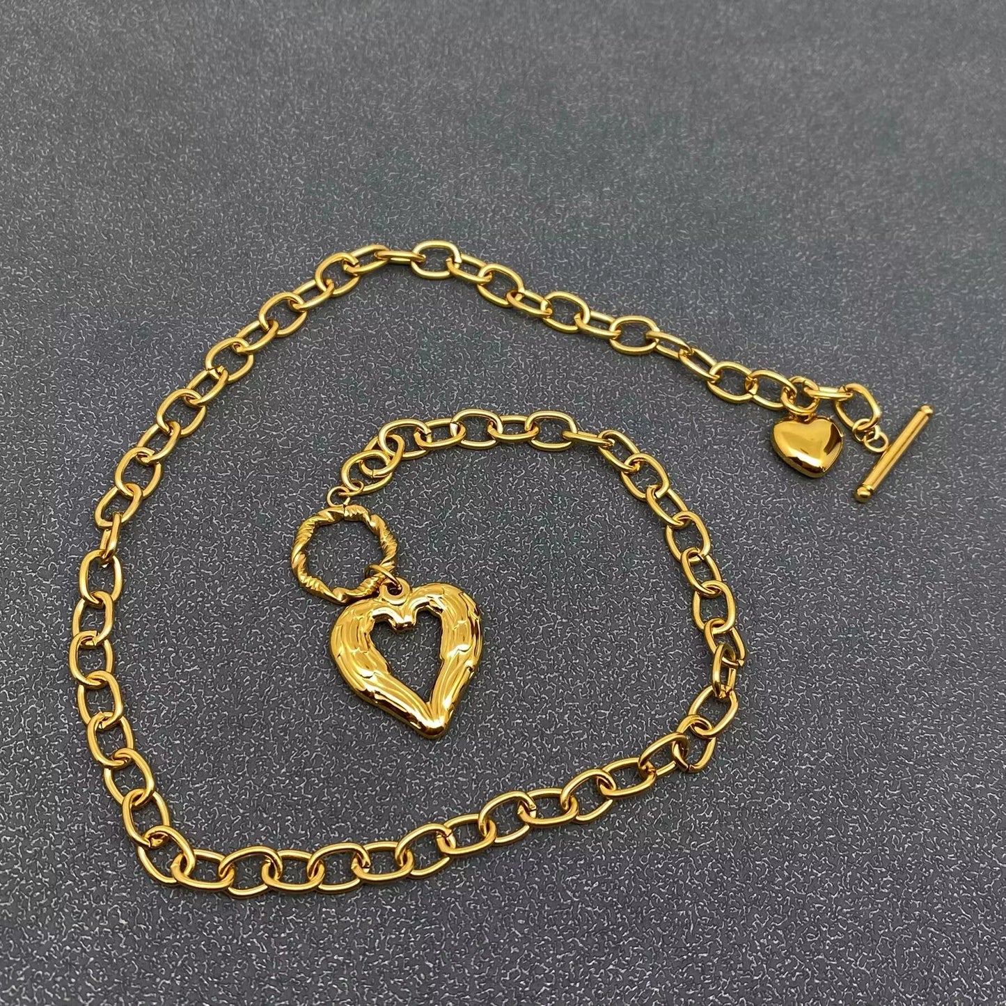 Double Heart Charm18K Gold Plated Ss Ot Buckle Necklace