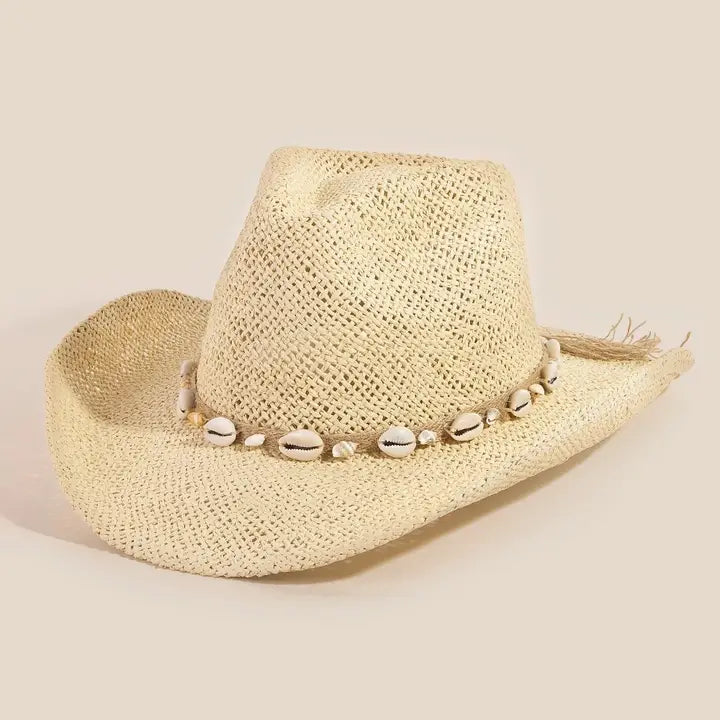 Straw Weave Cowrie Shell Rope Strap Cowboy Hat