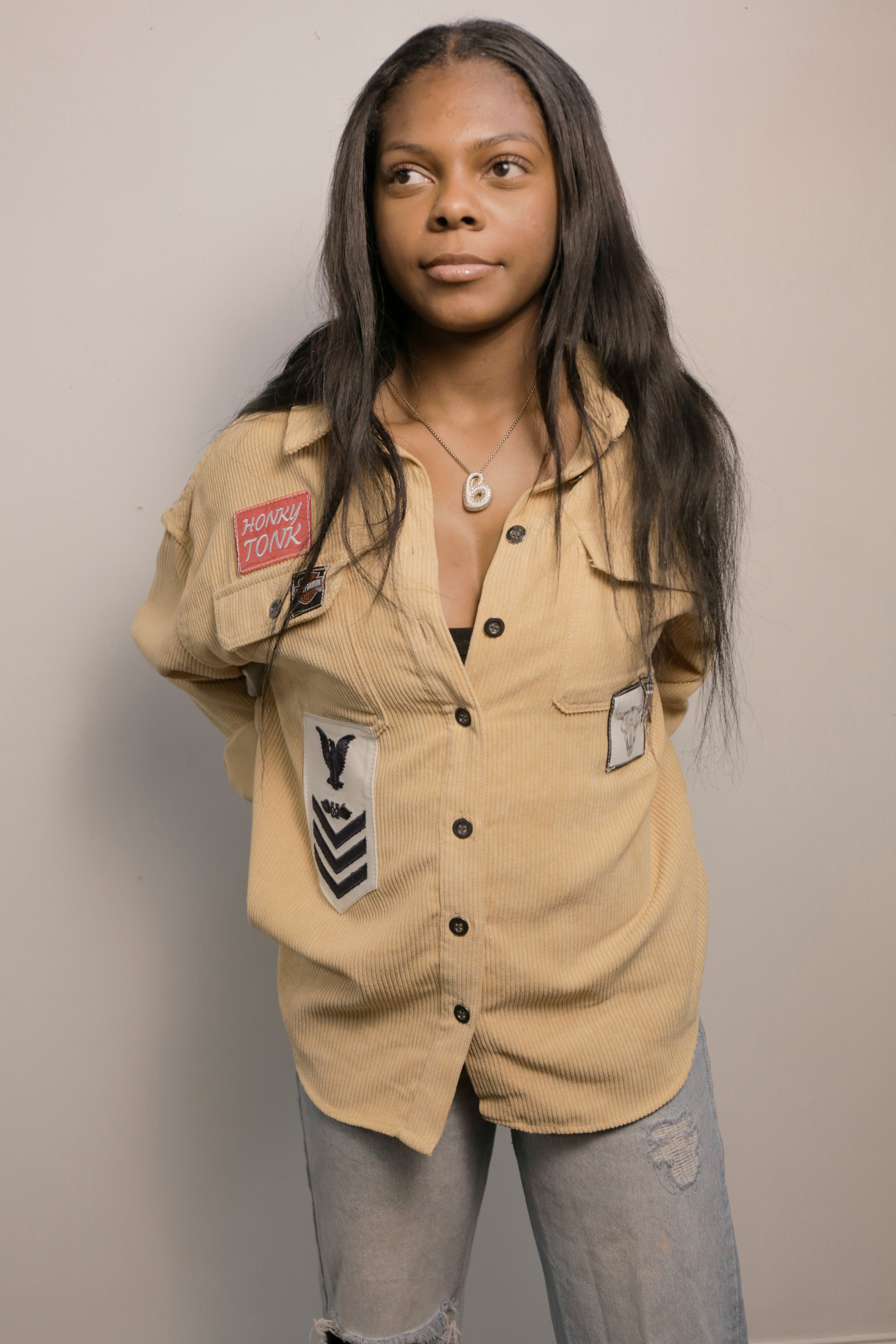 Libby Story OOAK Corduroy Patch Button Down