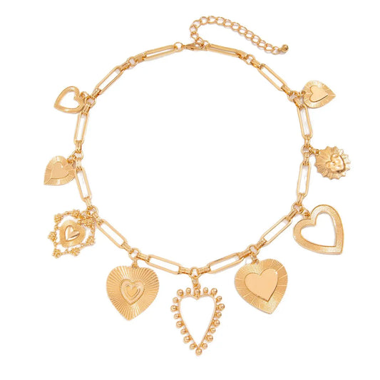 Charm Necklace-Multi Bold Heart Charm Necklace
