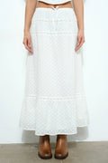 Lace Trim Eyelet Tiered Maxi Skirt