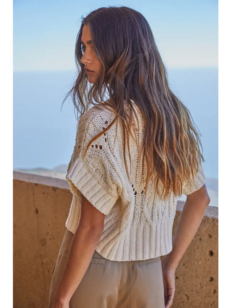 Knit Sweater Crochet Round Neck Short Sleeve Top