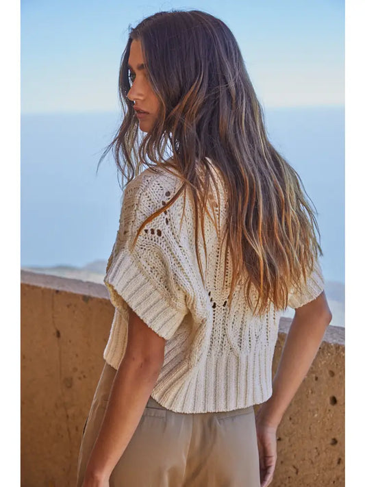 Knit Sweater Crochet Round Neck Short Sleeve Top