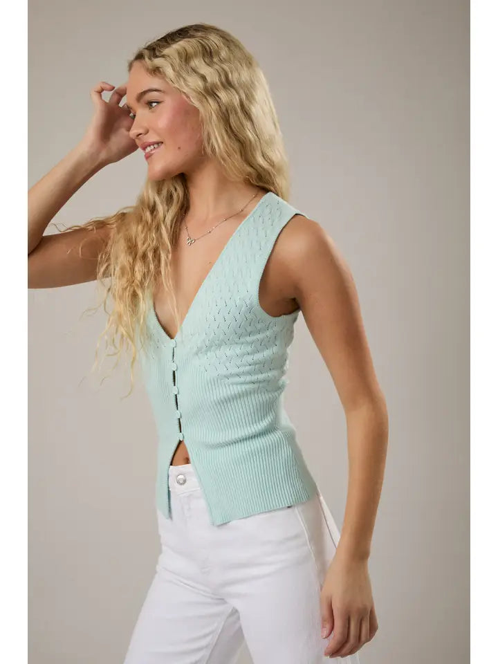 Pointelle with Rib Sleeveless Sweater Top