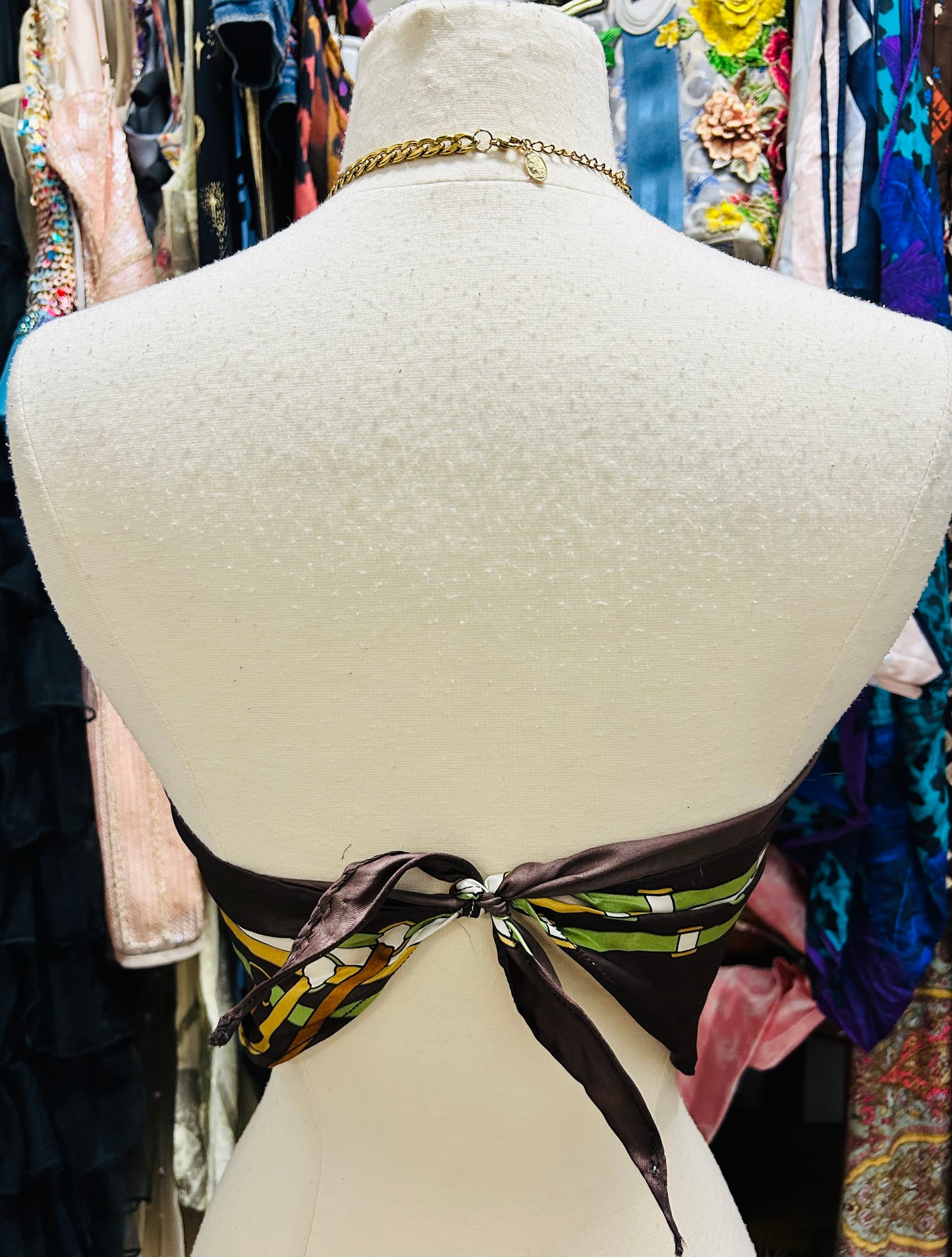 OOAK Vintage Italian Silk Equestrian Scarf Halter Crop Top