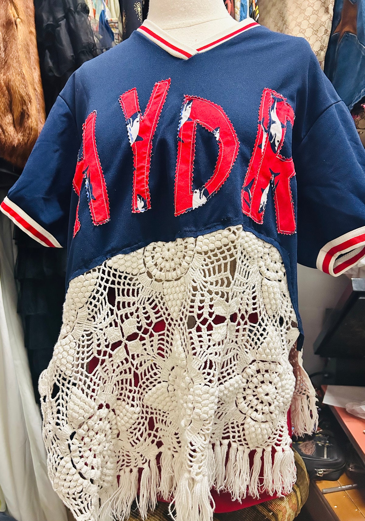OOAK “Hell Yeah, Damn Right” Upcycled Vintage Jersey Tunic