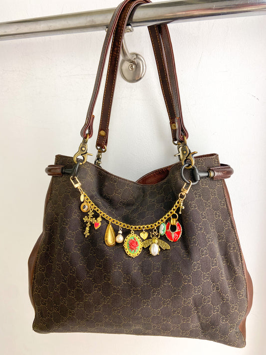 OOAK VINTAGE DARK BROWN GUCCI WITH CHARM BAG CHAIN