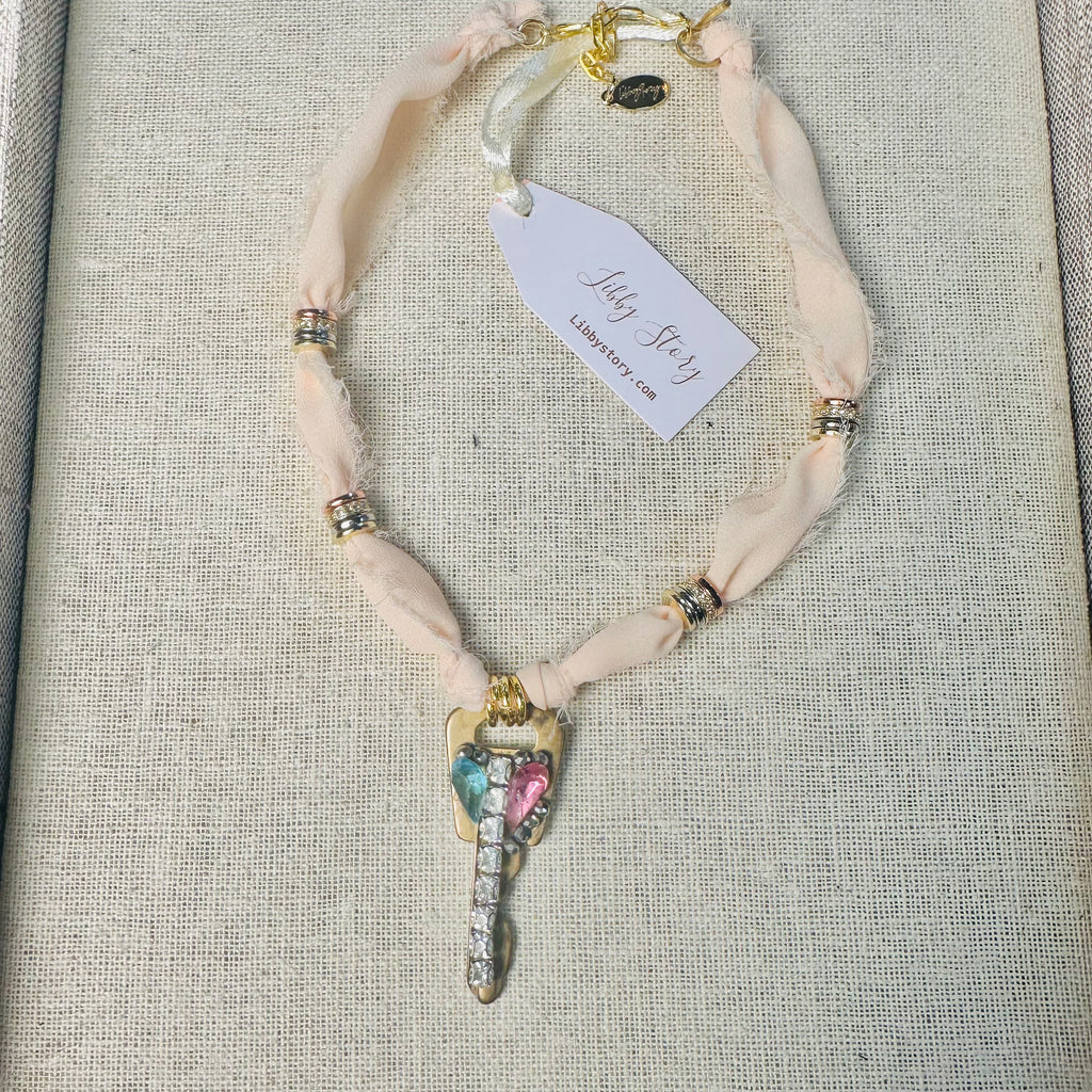 OOAK Vintage Key and Chiffon Necklace