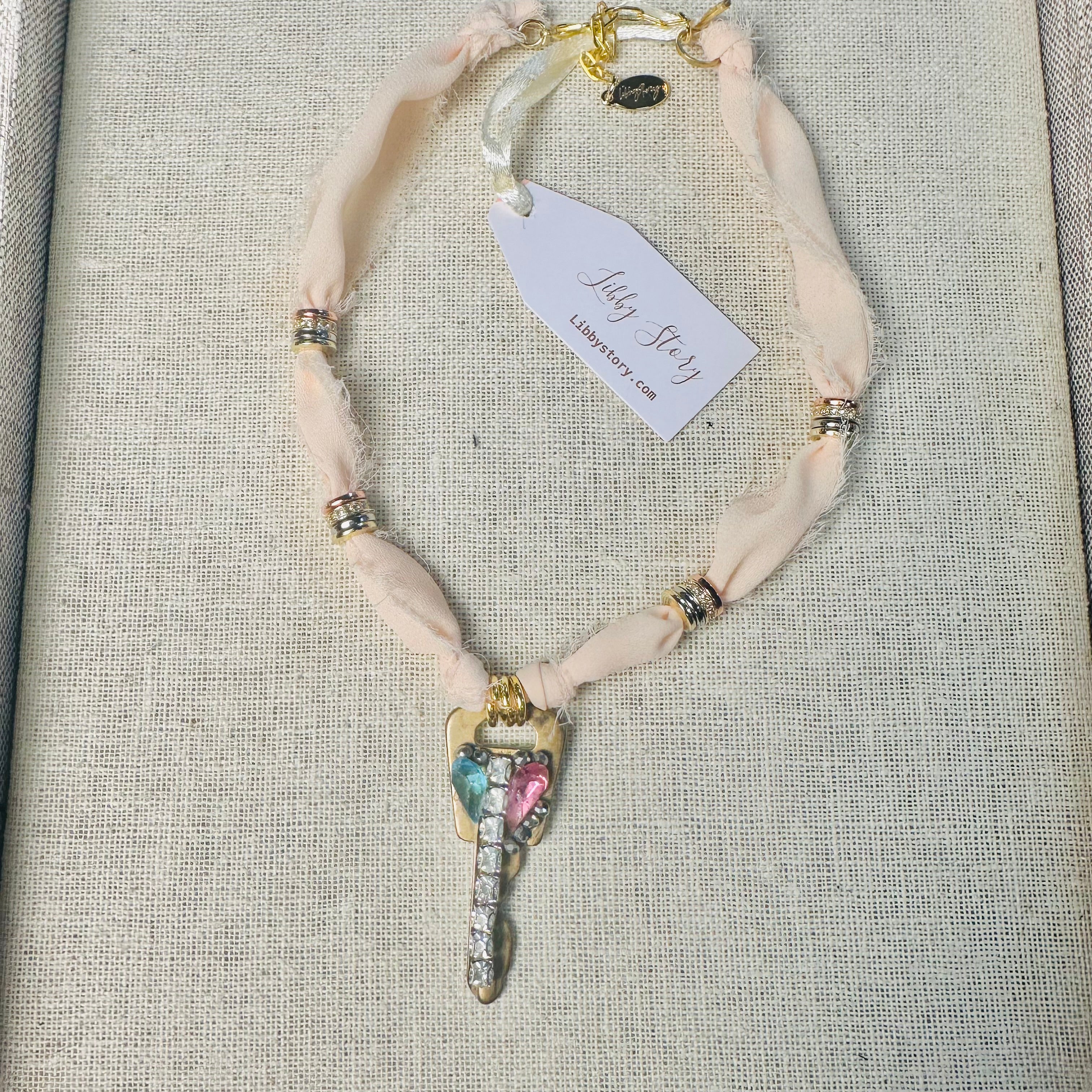 OOAK Vintage Key and Chiffon Necklace