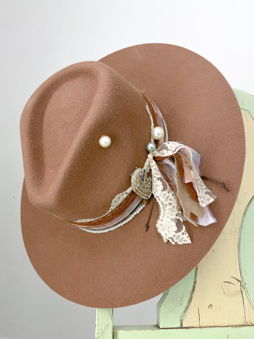 OOAK 100% Wool Stiff Bring Shoe Clip Hat