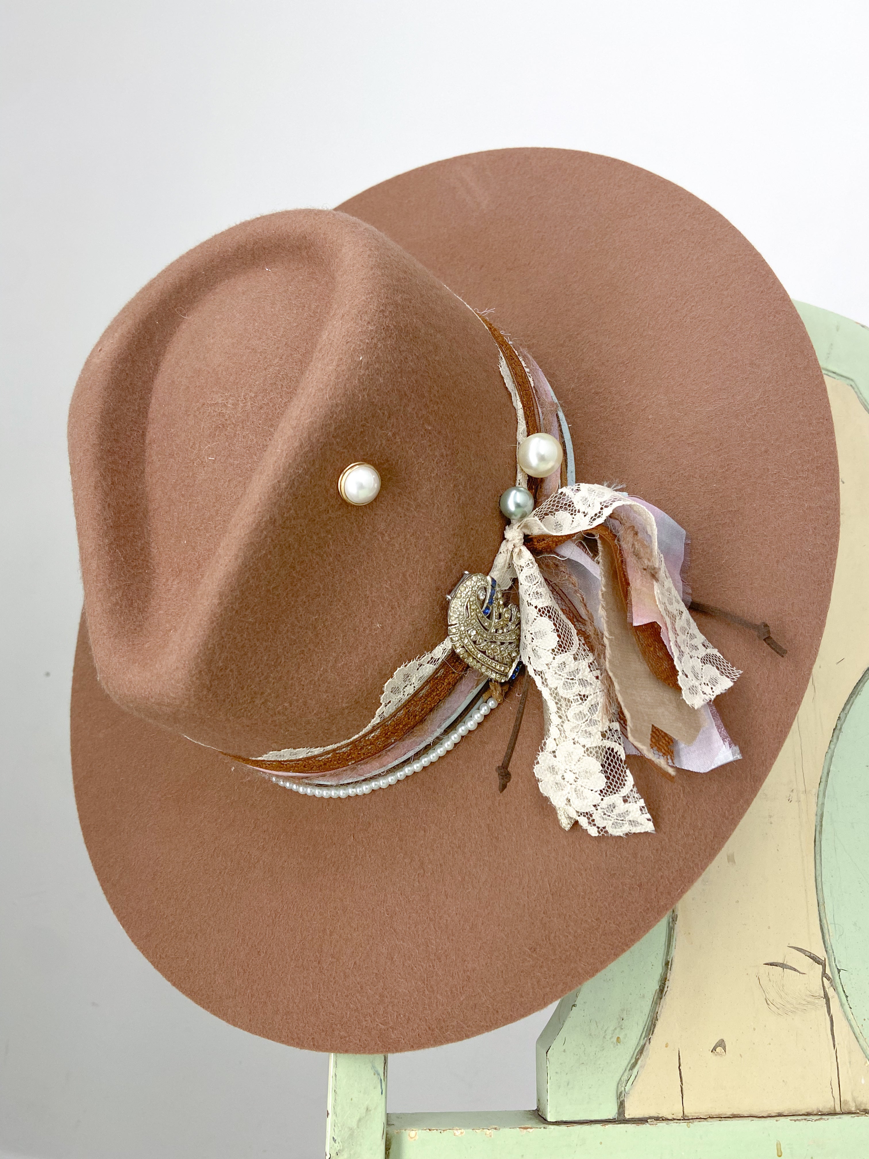 OOAK 100% Wool Stiff Bring Shoe Clip Hat