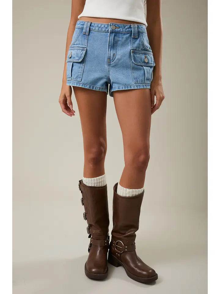Denim Low Rise Pocket Micro Shorts