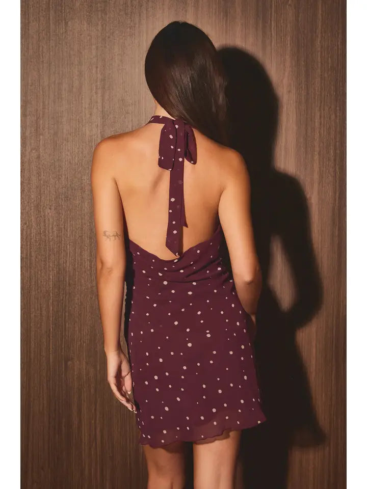 Halter Cowl Neck Ruched Mini Dress