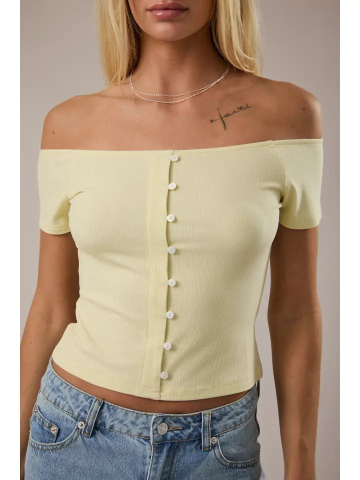 Off Shoulder Short Sleeve Buttoned Top
