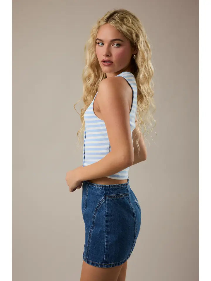 Sleeveless High Neck Stripe Knit Top