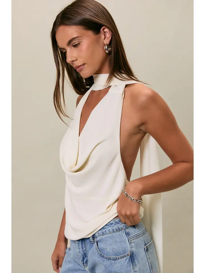 Cowl Neck Top with Attached Scarf