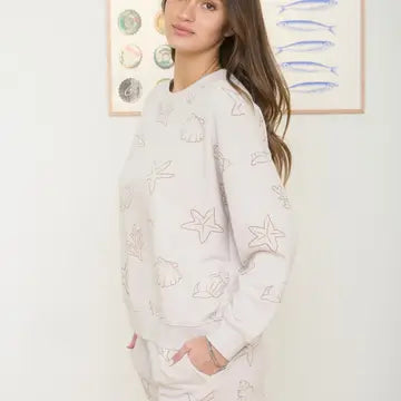 Sea Motif Crew Neck Knit Top