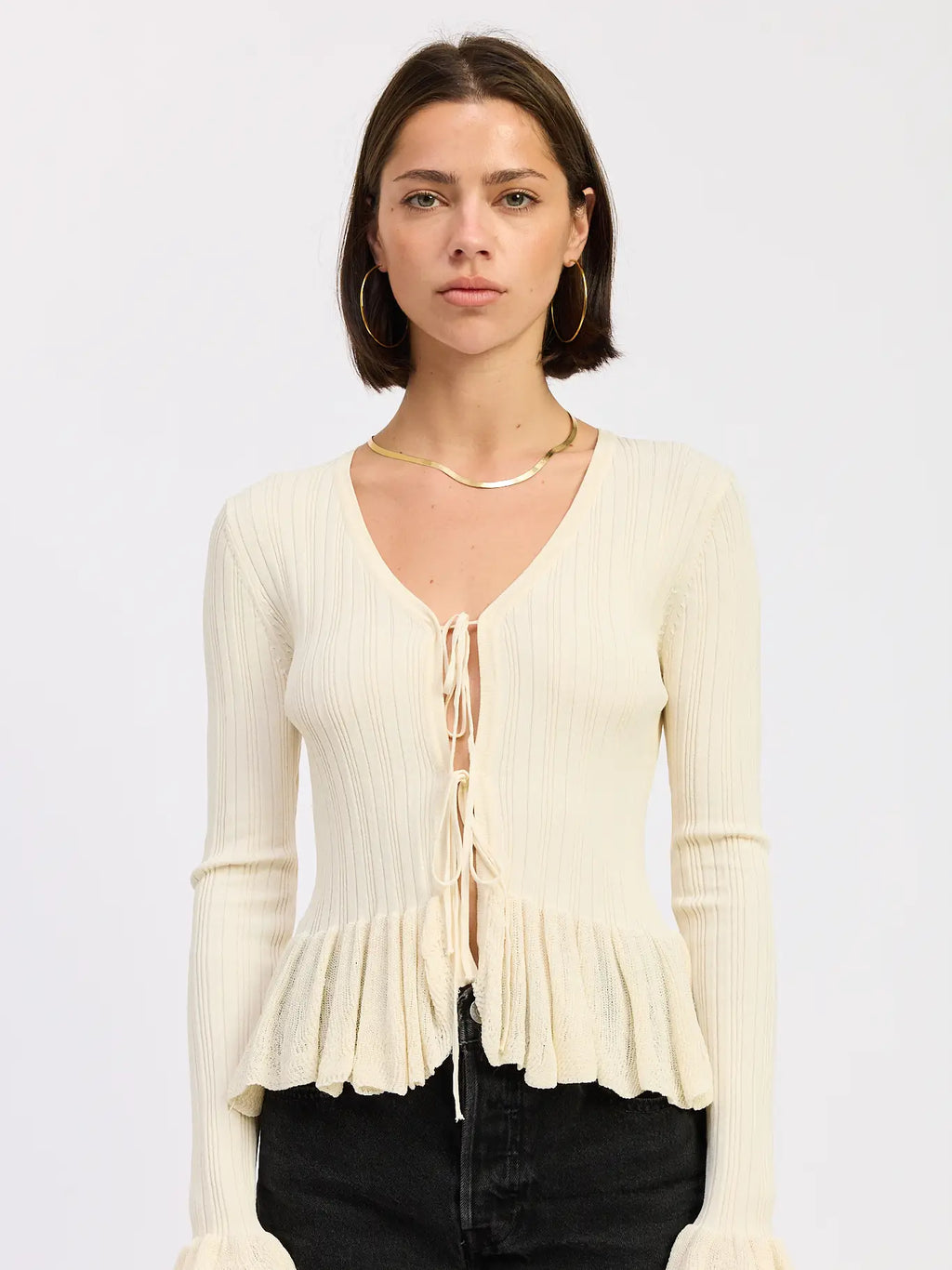 Long Sleeve Ribbed Ruffle Top