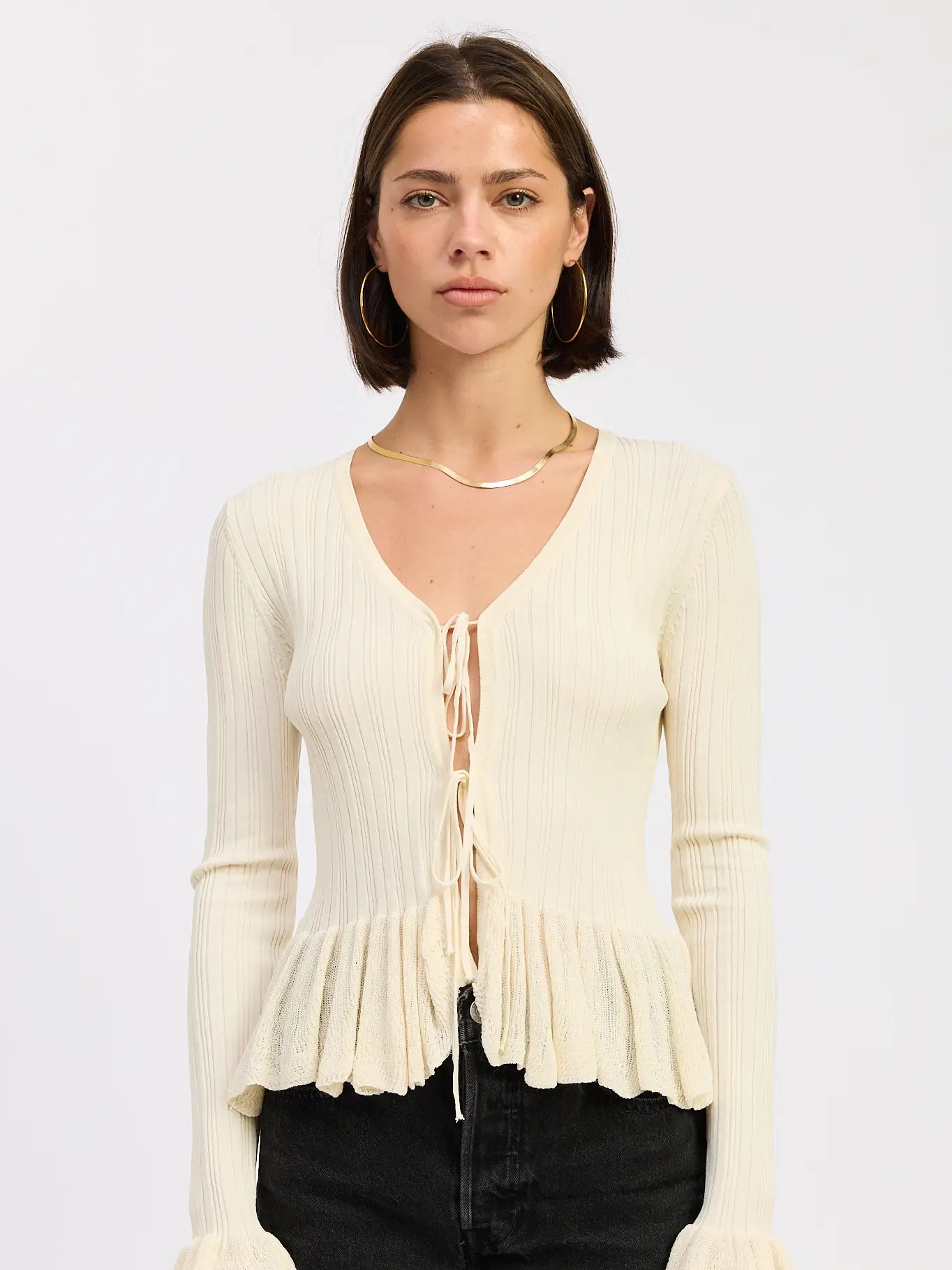Long Sleeve Ribbed Ruffle Top