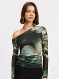 Asymmetrical Off Shoulder Mesh Top