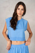 Terry Crew Neck Cropped Muscle Tank
