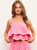 Scallop Trim Detail Tiered Sleeveless Top