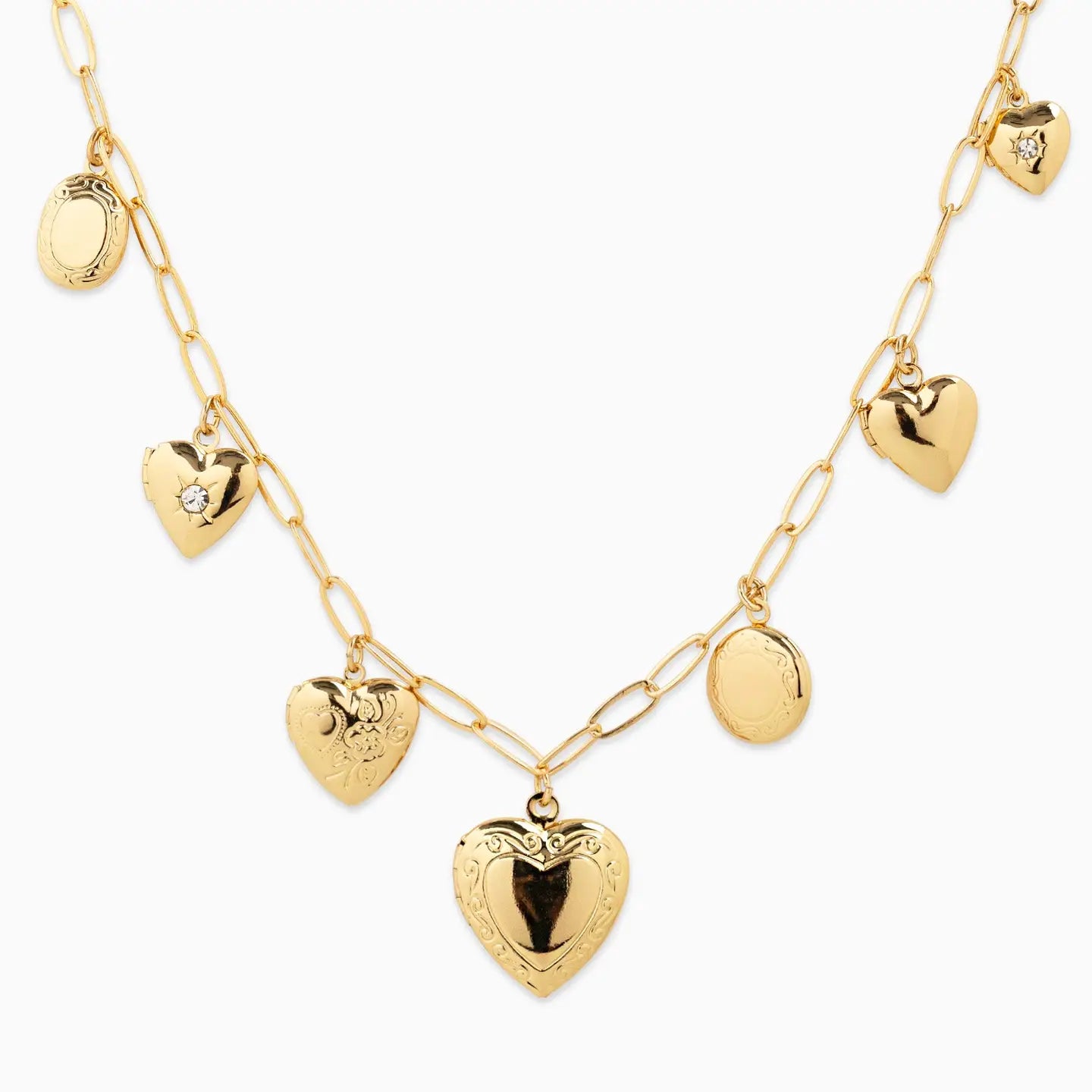 Seven Heart Locket Charm Necklace