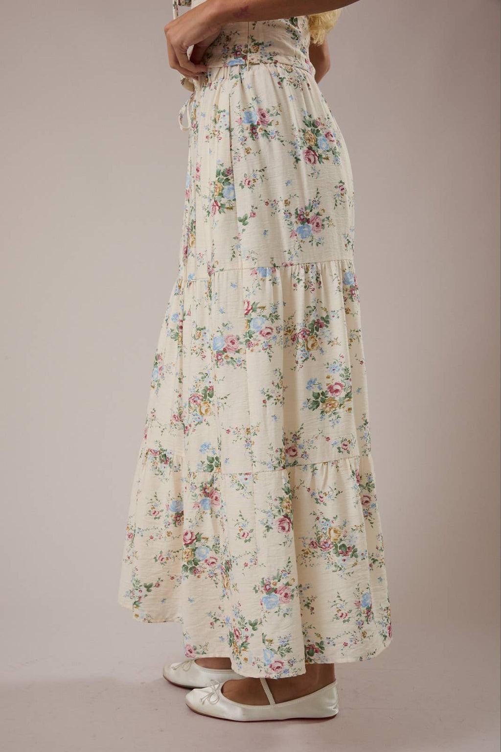 MID WAISTED TIERED MIDI SKIRT