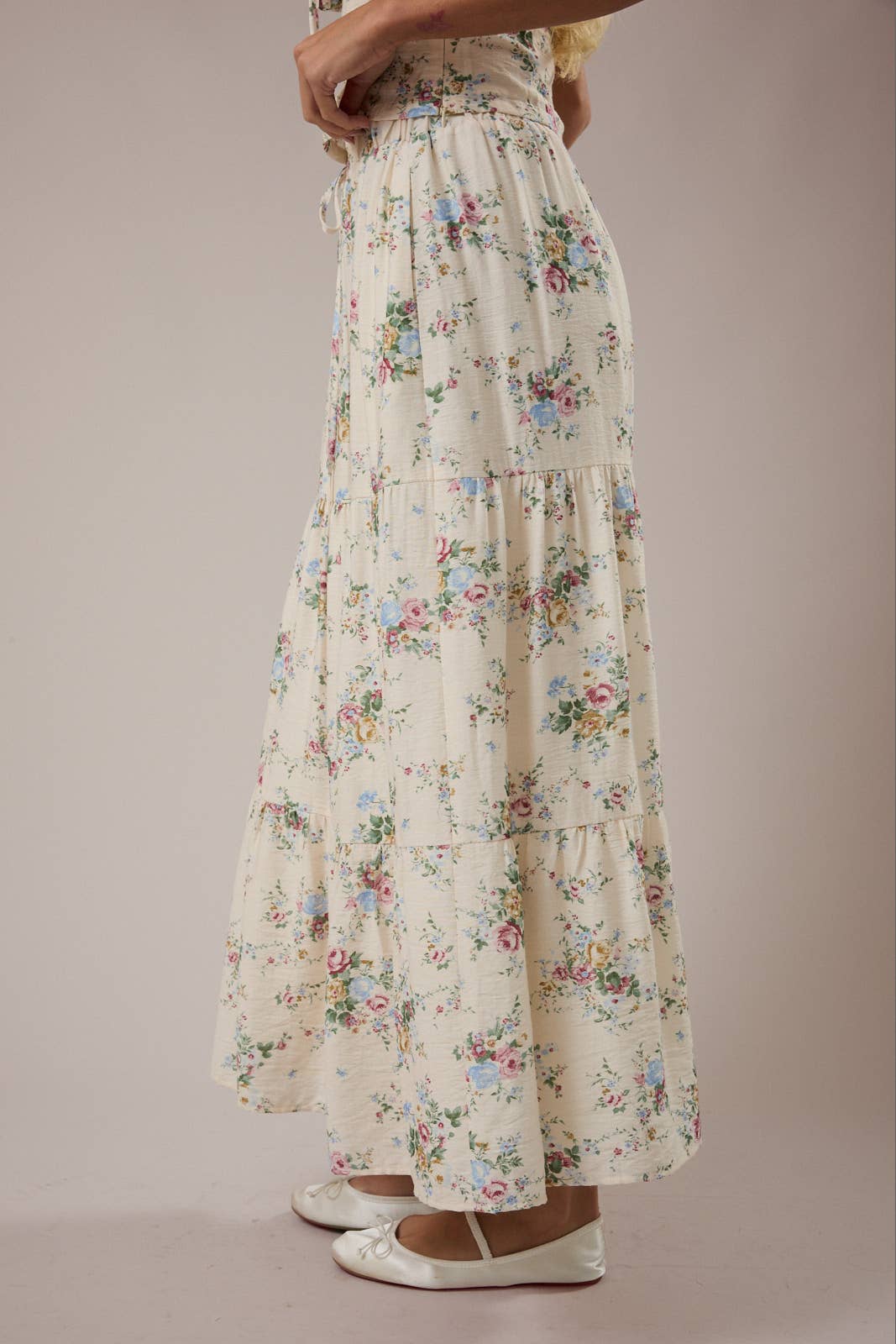 MID WAISTED TIERED MIDI SKIRT