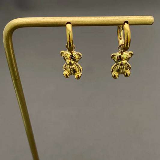 Mini Bear 18K Gold Plated S.Steel Huggie Earrings