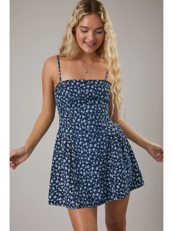 Spaghetti Strap Drop Waist Denim Mini Dress