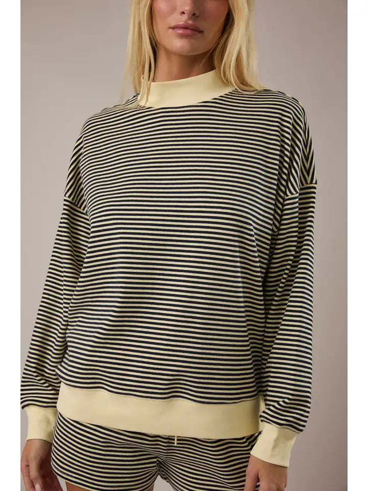 Mock Neck Stripe Sweatshirt