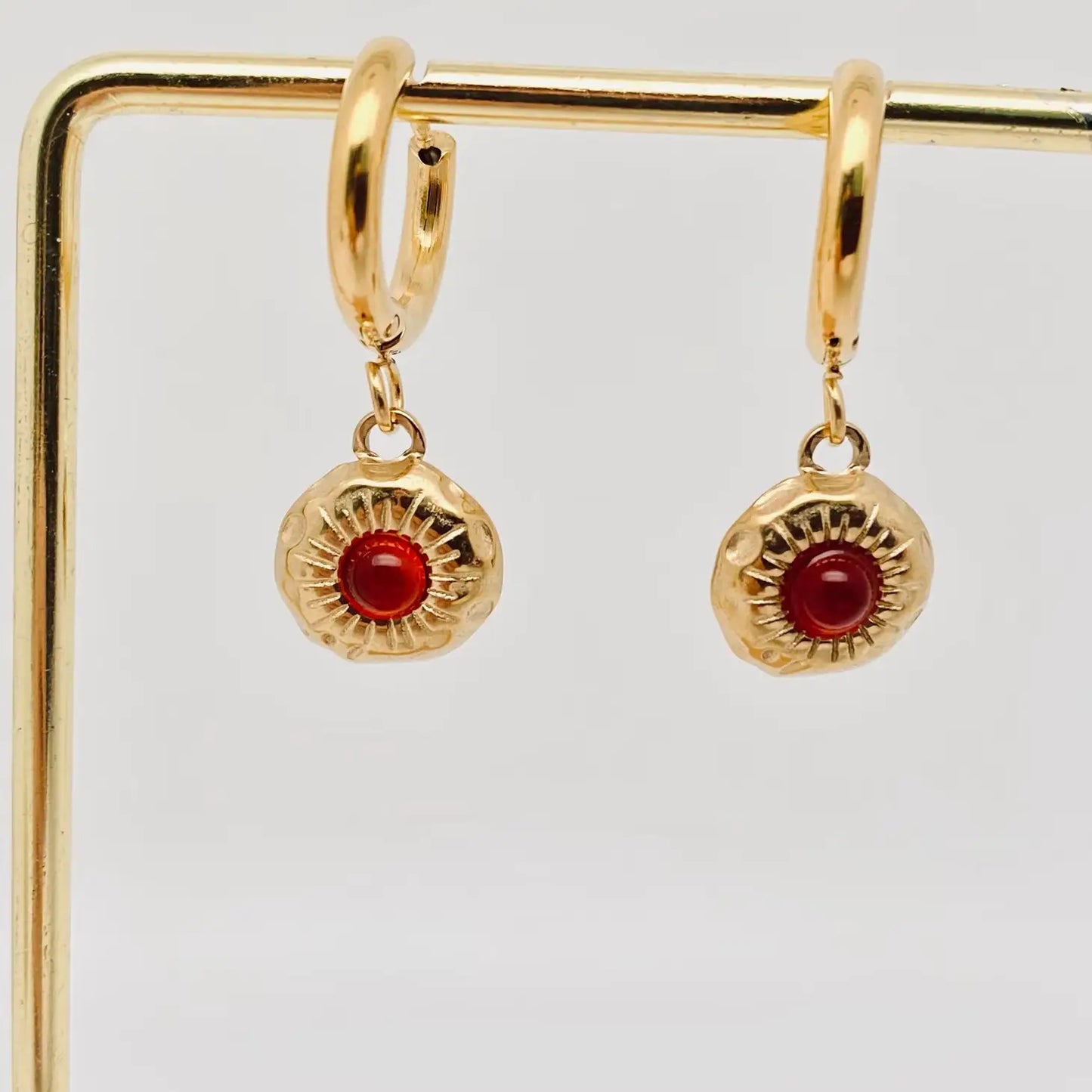 Red Agate Inlaid Natural Stone Hoop Earring