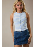 Sleeveless High Neck Stripe Knit Top