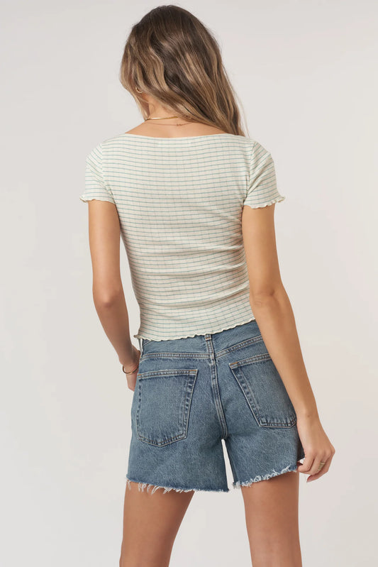 Project Social T Camille Striped Pointelle Boat Neck Tee