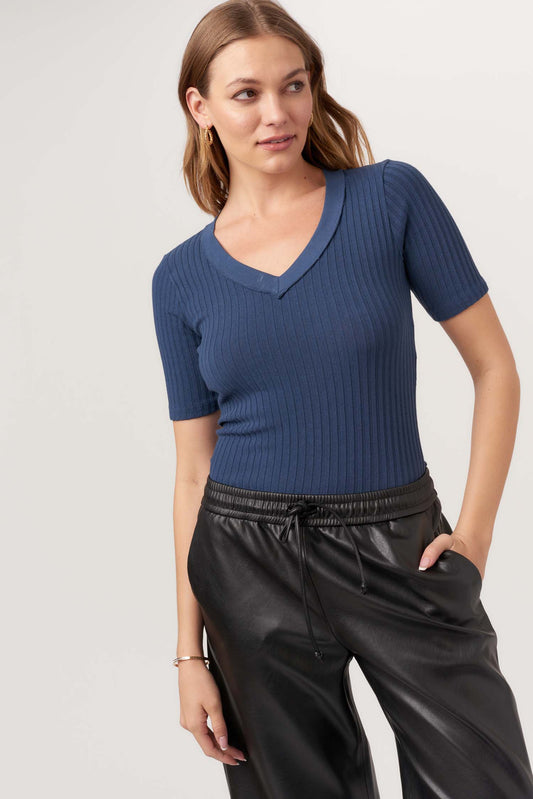 Project Social Tee Brooks Heathered Elbow Sleeve V Neck