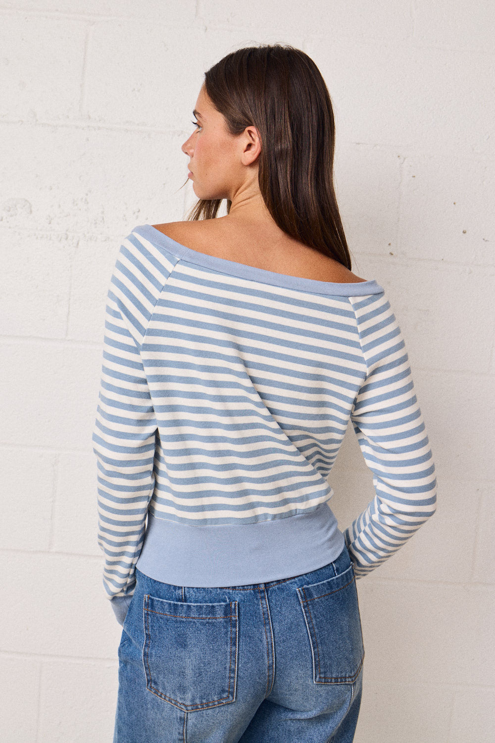 Off-Shoulder Striped Knit Top