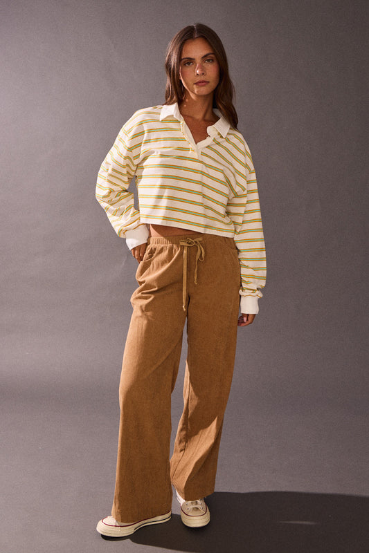 Striped Long-Sleeve Collar Polo Shirts