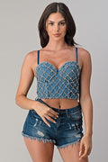 Jaya Rhinestoned Denim Crop Top