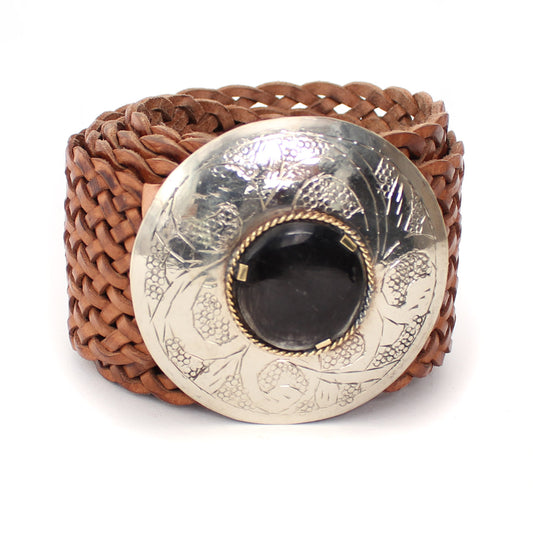 Leather Belt with Round Buckle