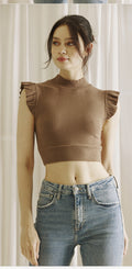 RUFFLE SHOULDER KNIT CROP TOP