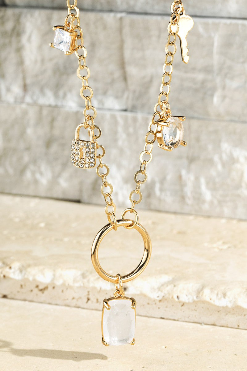 Pave Crystal Charm Necklace